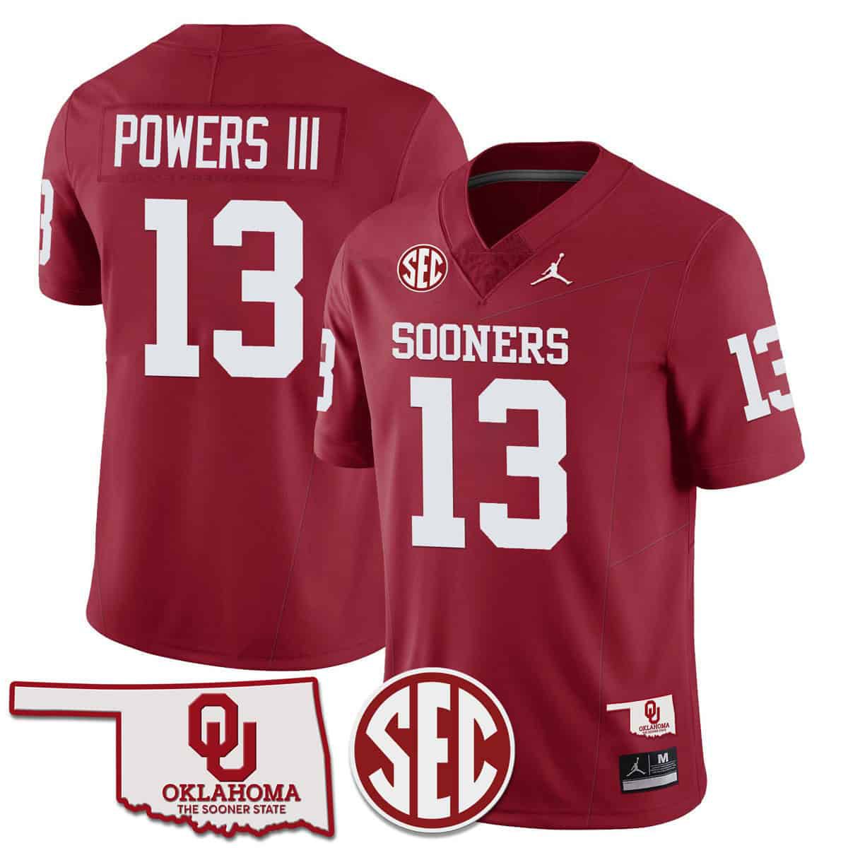 Men Oklahoma Sooners #13 Powers iii Red 2024 SEC Patch Vapor Premier Limited NCAA Jersey style 1->ncaa teams->NCAA Jersey